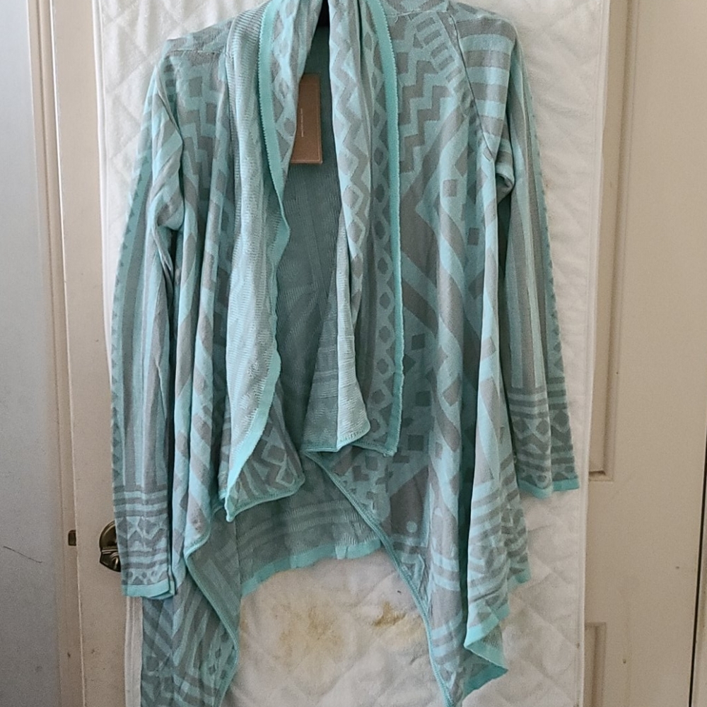Lightweight Mint Green and Grey Print Cardigan - Picture 2 of 6